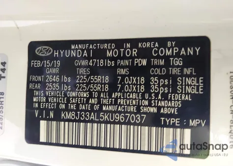 2019 Hyundai Tucson Sel from USA, damaged, VIN KM8J33AL5KU967037